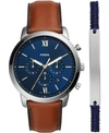 Fossil Men's Chronograph Bronson Brown Leather Strap Watch 50mm Gift Set In Brown