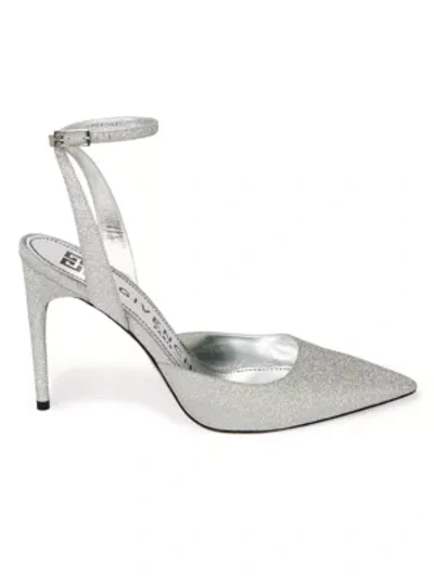 Givenchy Ankle-strap Glitter Leather Pumps In Silver