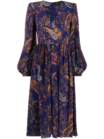Etro Paisley-print Midi Dress In Blue