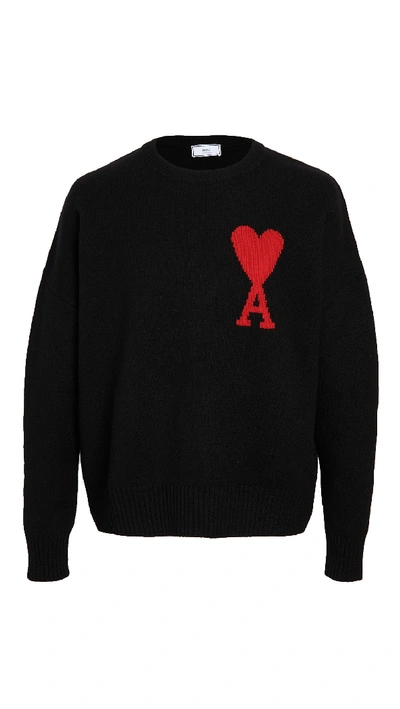 Ami Alexandre Mattiussi Oversized Logo-appliquéd Cotton-blend Sweater In Black