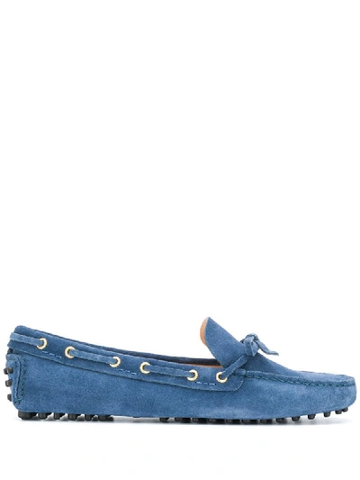 Car Shoe Bow-embellished Driving Loafers In Blue