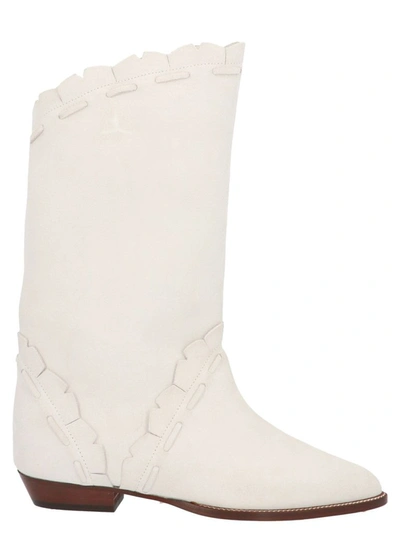 Isabel Marant Sezari Low Heels Ankle Boots In White Suede