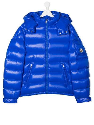 Moncler Teen Maya Hooded Puffer Jacket In Blue