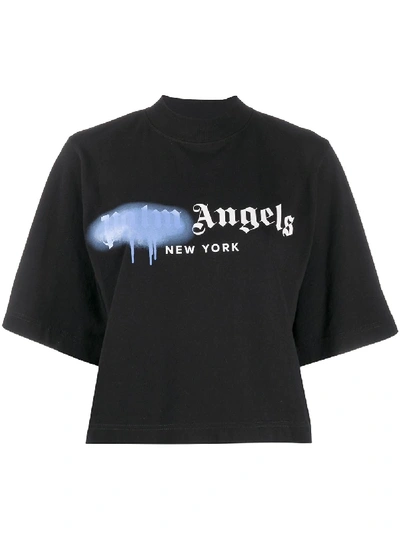 Palm Angels Cropped Logo Print T-shirt In Black