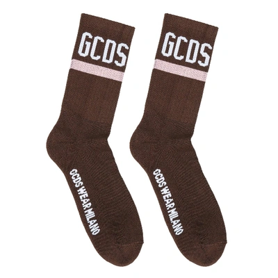 Gcds Logo印花针织袜 In Brown