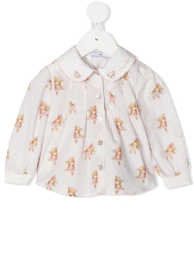 Monnalisa Babies' Teddy Bear Print Cotton Shirt In Pink