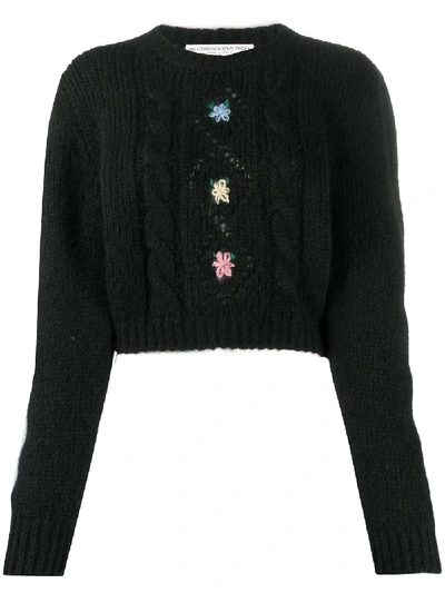 Alessandra Rich Cropped Jumper With Floral Details In Black
