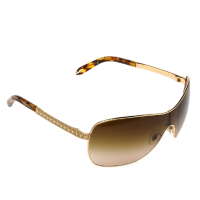 Pre-owned Tiffany & Co Gold & Havana/ Brown Gradient Tf3035 Shield Sunglasses