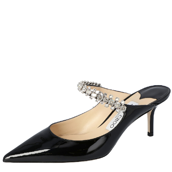 Pre-Owned Jimmy Choo Black Patent Leather Bing 65 Crystal Embellished Pointed Toe Mules Size 38