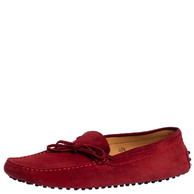 Pre-owned Tod's For Ferrari Red Suede Bow Slip On Loafers Size 40.5
