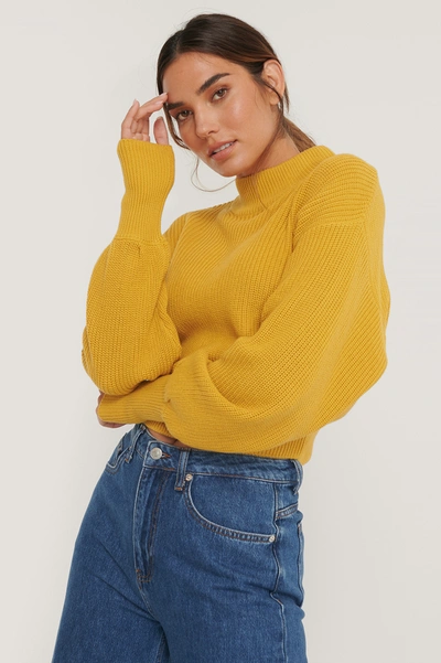 Na-kd Reborn Volume Sleeve High Neck Knitted Sweater - Yellow In Mustard