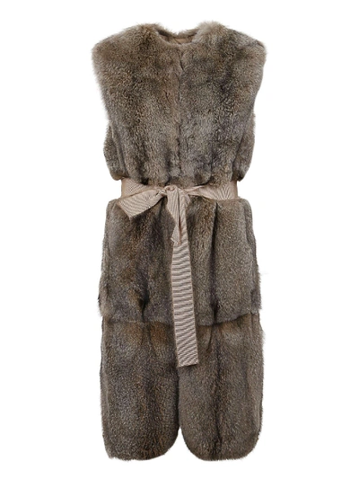 P.a.r.o.s.h. Fox Fur Long Waistcoat In Grey In Beige