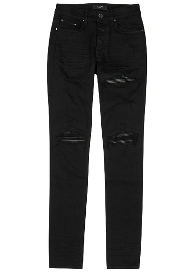 Amiri Skinny-fit Distressed Panelled Stretch-denim Jeans In Black