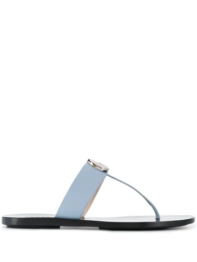Gucci Women's Leather Thong Sandal With Double G In Light Blue