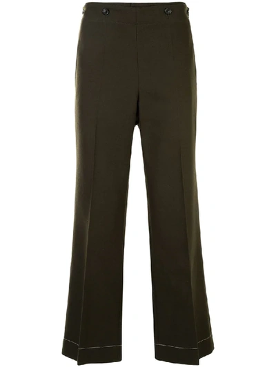 Maison Margiela Dark Green Wool & Cotton Trousers In Khaki