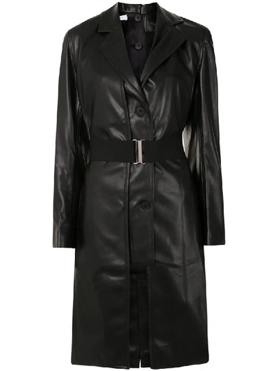 Delada Belted Faux-leather Coat In Black
