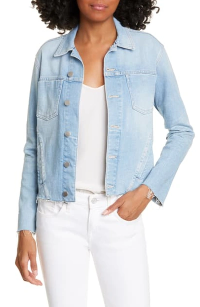 L Agence Janelle Raw Cut Slim Denim Jacket In Blue Cloud