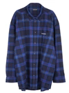 BALENCIAGA Blue Over-sized Check Print Flannel Shirt,625548 TIM19