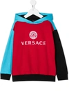 Young Versace Teen Logo-print Colour Block Hoodie In Red