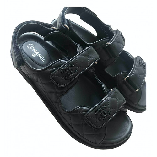 Pre-Owned Chanel Dad Sandals Black Leather Sandals | ModeSens