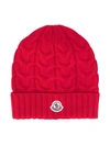 MONCLER TEEN CHUNKY-KNIT LOGO PATCH BEANIE
