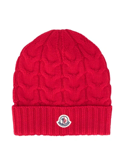 Moncler Teen Chunky-knit Logo Patch Beanie In Red