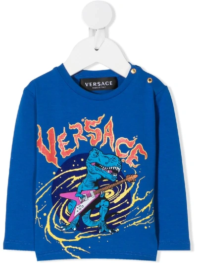 Young Versace Babies' Dinosaur Graphic-print Tee In Blue