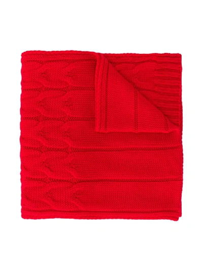 Moncler Teen Cable-knit Ribbed Scarf In Red