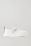 CHLOÉ LAUREN LOGO-EMBROIDERED LEATHER SNEAKERS