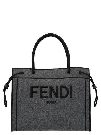 Fendi Roma Shopper Small Felted Tote In Grey