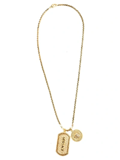 Versace Gold Dog Tag Necklace In Metallic