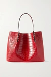 CHRISTIAN LOUBOUTIN CABAROCK SMALL SPIKED CROC-EFFECT LEATHER TOTE