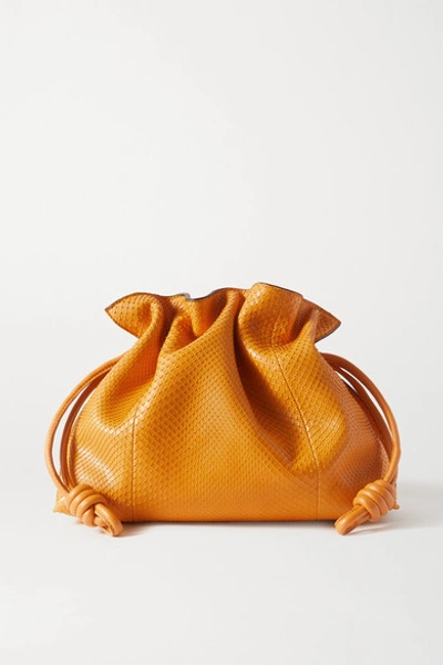 Loewe Flamenco Leather-trimmed Python Clutch In Yellow