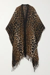 SAINT LAURENT FRINGED LEOPARD-PRINT WOOL WRAP