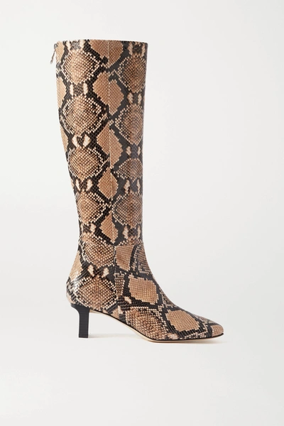 Aeyde Cicely Snake-effect Leather Knee Boots In Beige