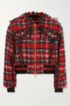 BALMAIN HOODED CHECKED TWEED BOMBER JACKET