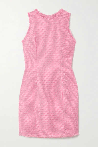 Balmain Frayed Cotton-blend Tweed Mini Dress In Pink
