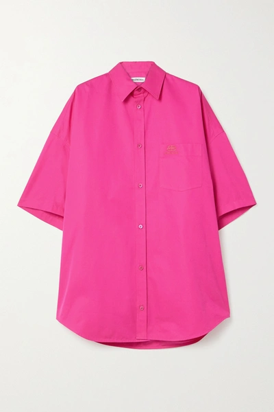 Balenciaga Oversized Embroidered Cotton-poplin Shirt In Bright Pink