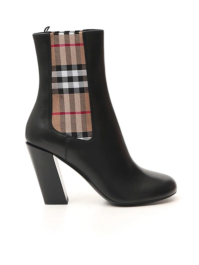 Burberry Vintage Check Detail 90 Ankle Boots In Black