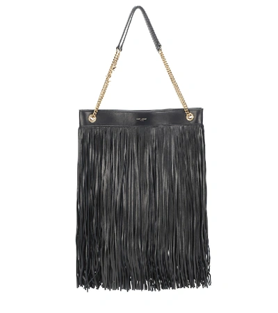 Saint Laurent Grace Large Fringed Leather Tote In Black