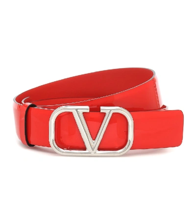 Valentino Garavani Patent Leather Vlogo Belt In Red