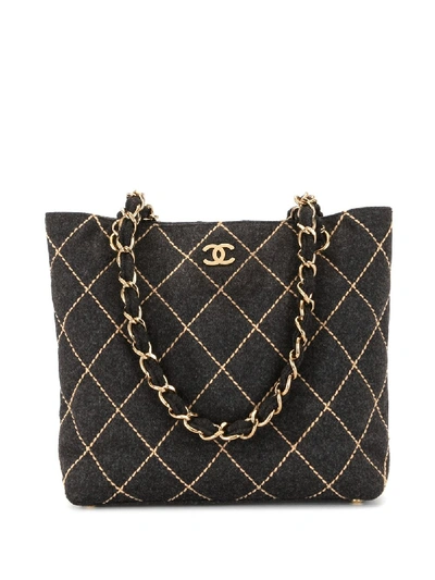 Pre-owned Chanel 2004 Wild Stitch Quilted Tote Bag In Grey