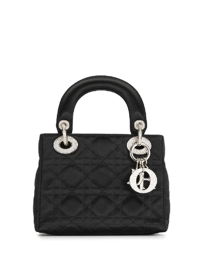 Pre-owned Dior Rhinestone-embellished Mini Lady  Tote Bag In Black