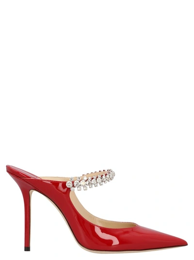 Jimmy Choo Bing Patent Crystal-embellished Mules In Red