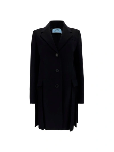 Prada Single-breasted Cashgora Coat In Black