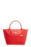 Longchamp Le Pliage Club Leather-trimmed Tote In Vermillion