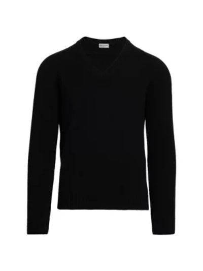 Saint Laurent V-neck Cashmere Sweater In Noir