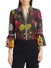 ALICE AND OLIVIA RIVERA FLORAL & DIAMOND PRINT SILK-BLEND BELL-SLEEVE BLOUSE,0400012969830