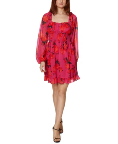 Betsey Johnson Floral Smocked Mini Dress In Blooming Roses