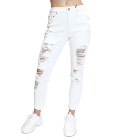 Almost Famous Juniors' Destructed High-rise Skinny Jeans In Wht
